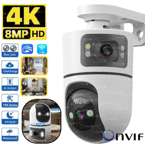 White dual-lens WiFi surveillance camera with adjustable bracket and two camera modules