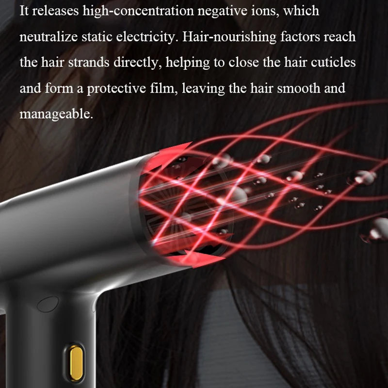 Matte black ionic hair dryer with constant heat tech for quick, frizz-free drying at home or salon.