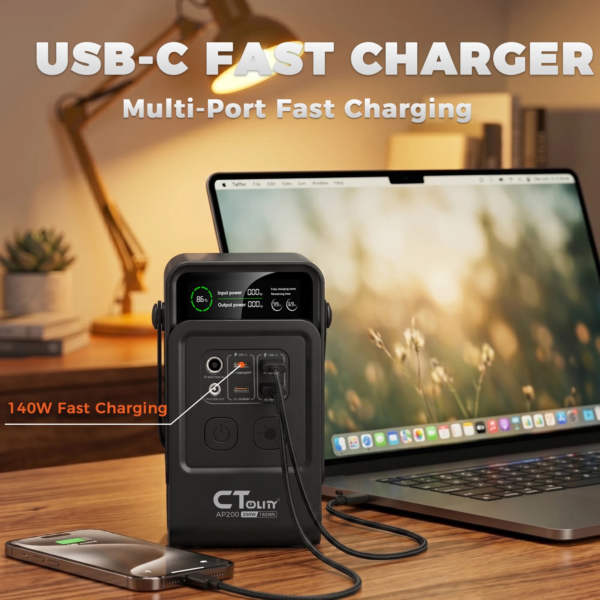 CTOLITY AP200 XP1000 200W/1800W Portable Power Station 192Wh/1024Wh 60000mAh/320000mAh LiFePO4 Battery Solar Generator UPS Function Emergency Power Supply for Camping Outdoor