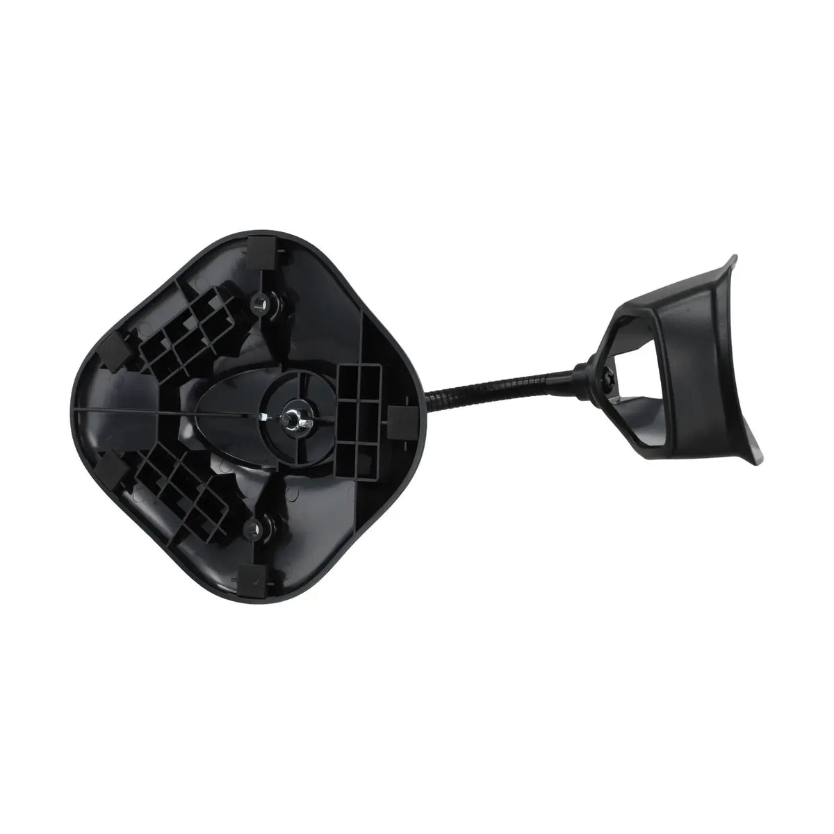 Black scanner bracket stand with open cradle housing and mounting points