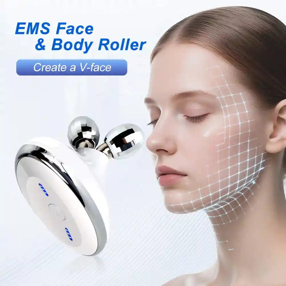 Microcurrent Face Roller Massager - V-Shape Facial Lift Tool (White) Massage Roller Tidesmit