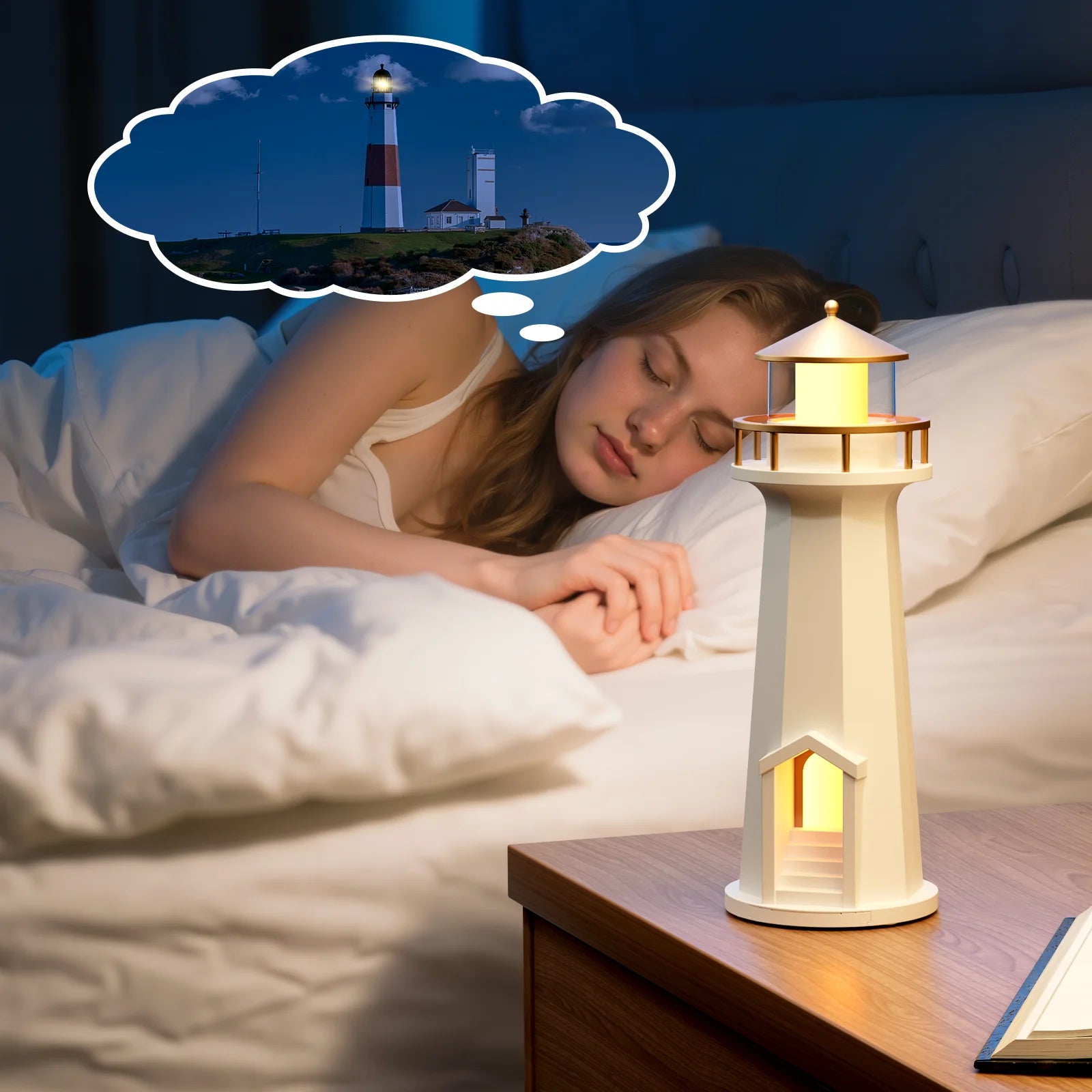 Qi Certified Wireless Charger Lamp with LED Projector - White Tidesmit