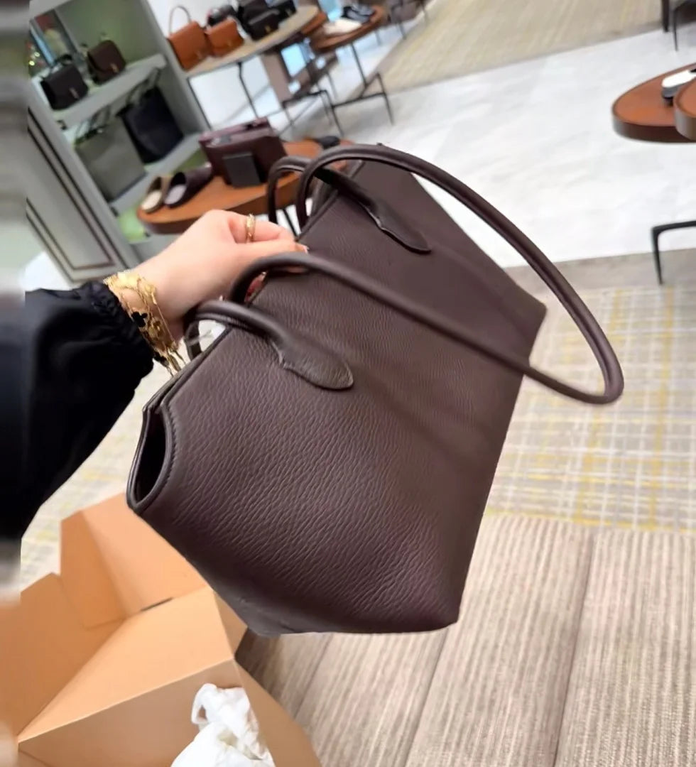2026 new cow spine leather large capacity shoulder bag, leather handbag, commuting leather women's bag, high-end customized vers