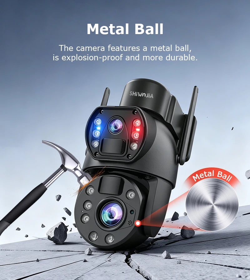 SHIWOJIA 4G Solar Security Camera Outdoor 60X Zoom Dual Screen 10MP WiFi PIR Detection AI Auto Tracking Camera UBOX