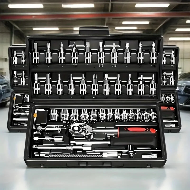 Professional 46pcs Cr-V Steel Socket Set with Ratchet Wrench Storage Bag Durable Sockets Extension Bar for Auto Home Repair Tool