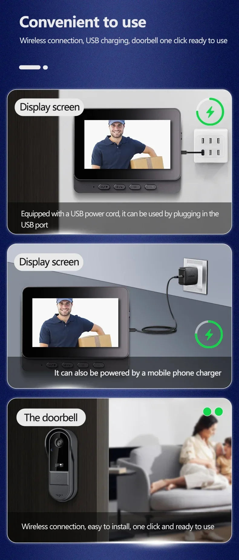 Wireless Wifi Doorbell Camera 1080P Video Intercom Doorbell Waterproof 4.3in IPS Screen Home Security Door Bell IR Night Vision