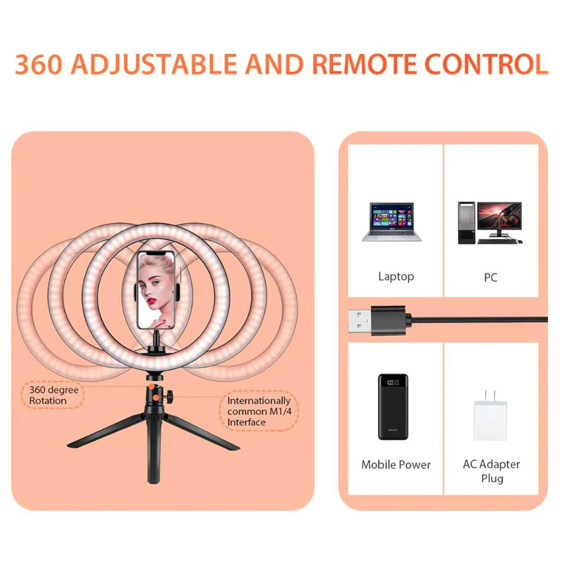 LED Ring Light With Tripod & Remote - 33cm Adjustable Studio Lamp Tidesmit