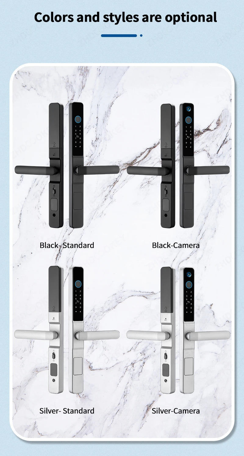 Smart Lock with Camera Door Viewer Waterproof IP66 Tuya WiFi Fingerprint Password Sliding RFID Card Sliding Electronic Door Lock