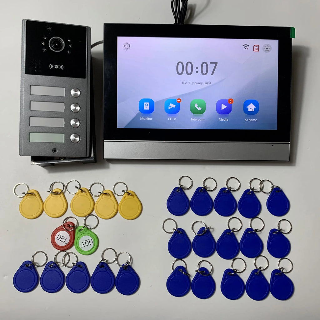 10 inch Touch Screen WiFi 1080P Intercom Doorbell 4 Wire Video Doorphone System RFID APP Unlock for 2/3/4 Unit Home Apartments