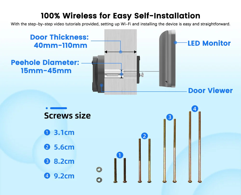 3MP Wi-Fi Tuya SmartLife Battery Powered 940nm No Visible Light Infrared Audio Video Door Eye Digital Viewer PIR Doorbell Camera