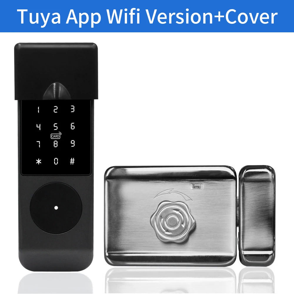 Waterproof Tuya Smart Double Side Fingerprint Lock Keyless Entry Motor Rim Door Lock 2.4G Wifi Remote Control with Alexa Echo