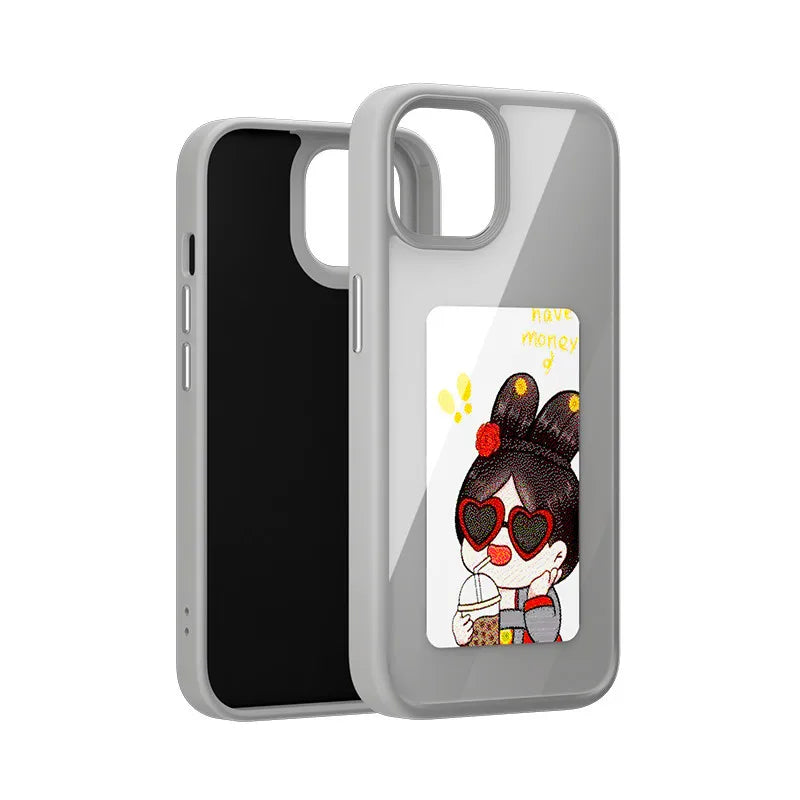 E Ink Phone Case for iPhone 16 Pro Max with NFC Display and Drop Protection silver-gray Tidesmit
