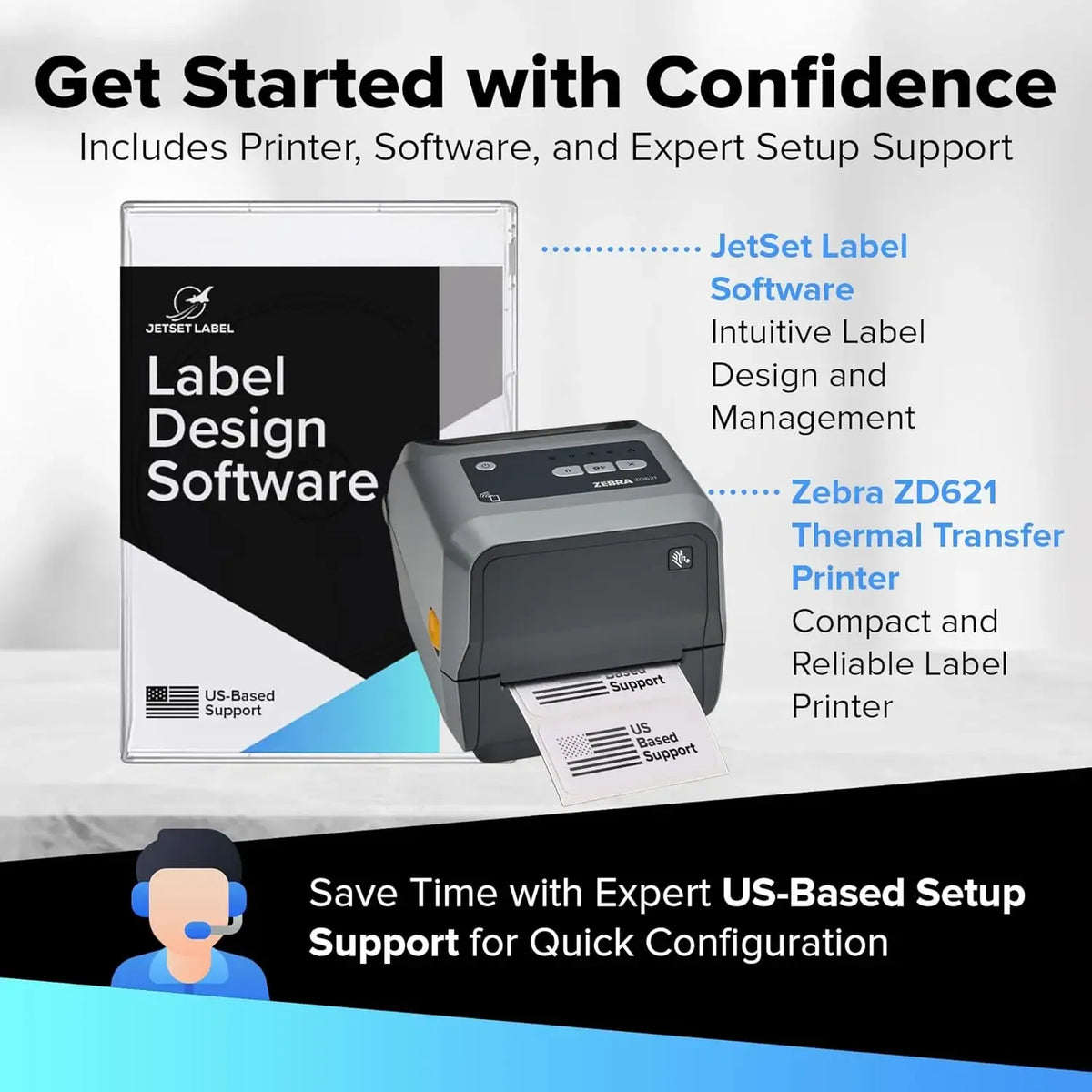 Desktop thermal barcode printer with front panel display and label output slot