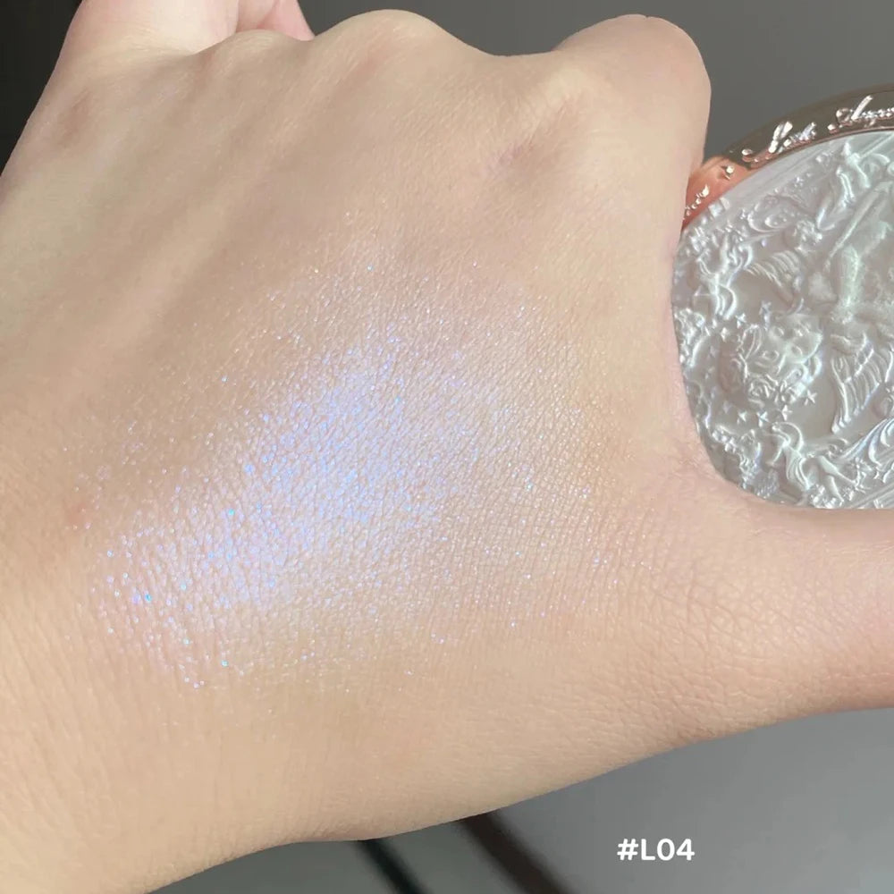 Tidesmit Flower Knows Little Angel 3D embossed face highlighter palette showing shimmering diamond glitter texture