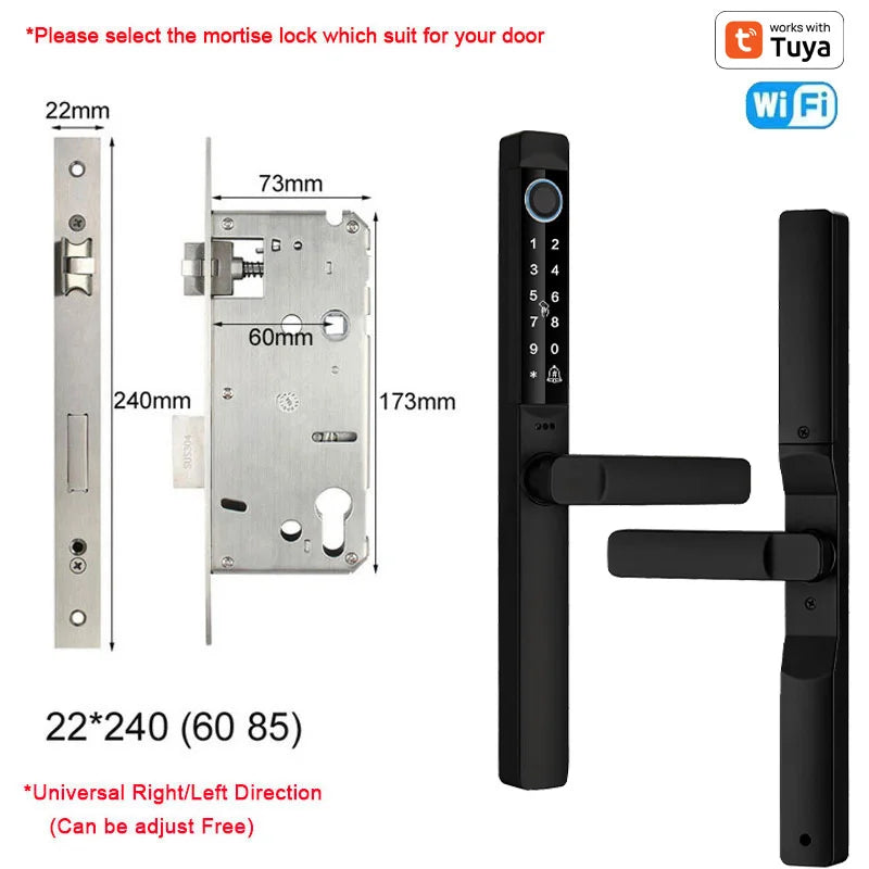 Tuya App Smart Door Lock Waterproof Fingerprint Password Card Bridge-Cut For Outdoor Pull Push Sliding Grille Door