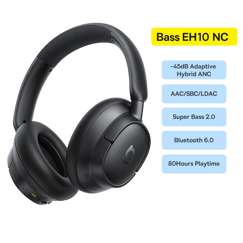 Wireless Headphones with Active Noise Cancellation & 120H Battery EH10 NC Black China Mainland Tidesmit