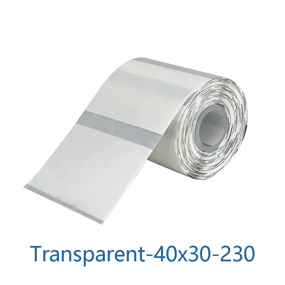 Transparent label sticker roll with dispenser-ready sheets