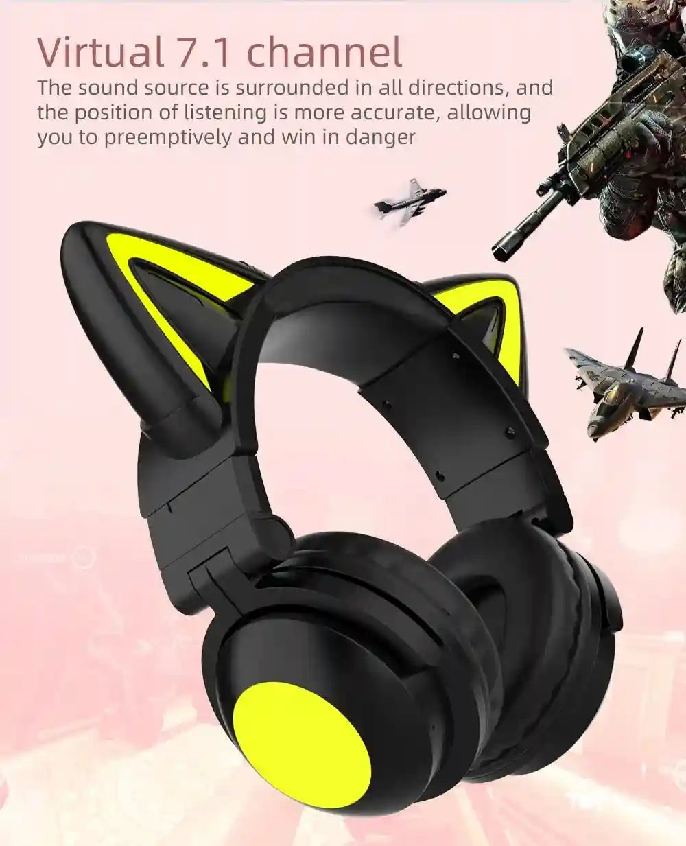 Wireless Cat Ear Headphones with RGB LED - Low Latency Audio Tidesmit