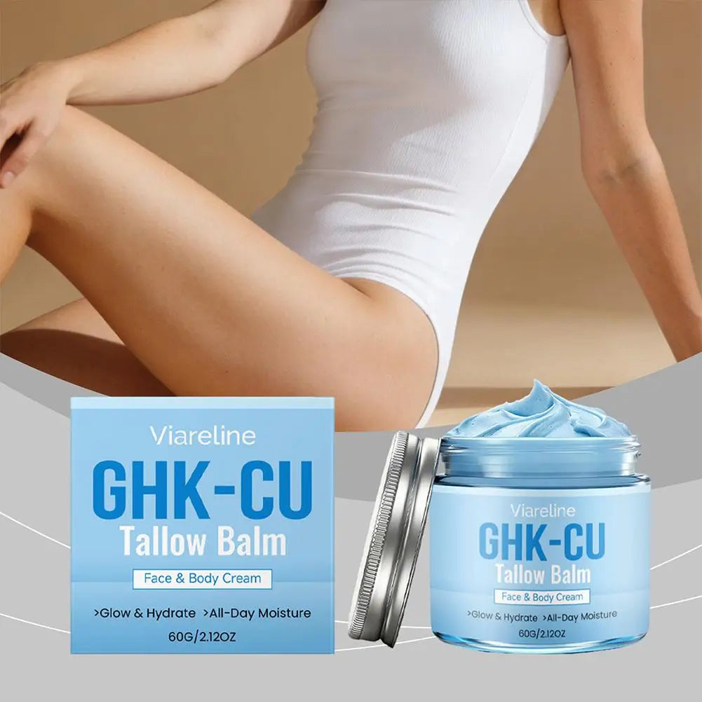 GHK-Cu Peptide Cream for Face, Blue Beef Tallow Moisturizer with Copper Peptides Gentle Safe for Face Hands Body Deep Nourishing