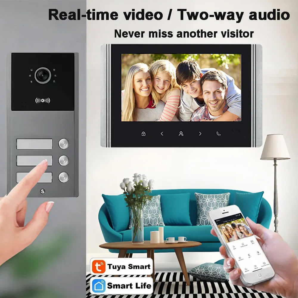 2/3/4 Unit Home Video Intercom for Apartments Residential Intercom Doorbell Wifi Video Door Phone System with RFID Card Unlock