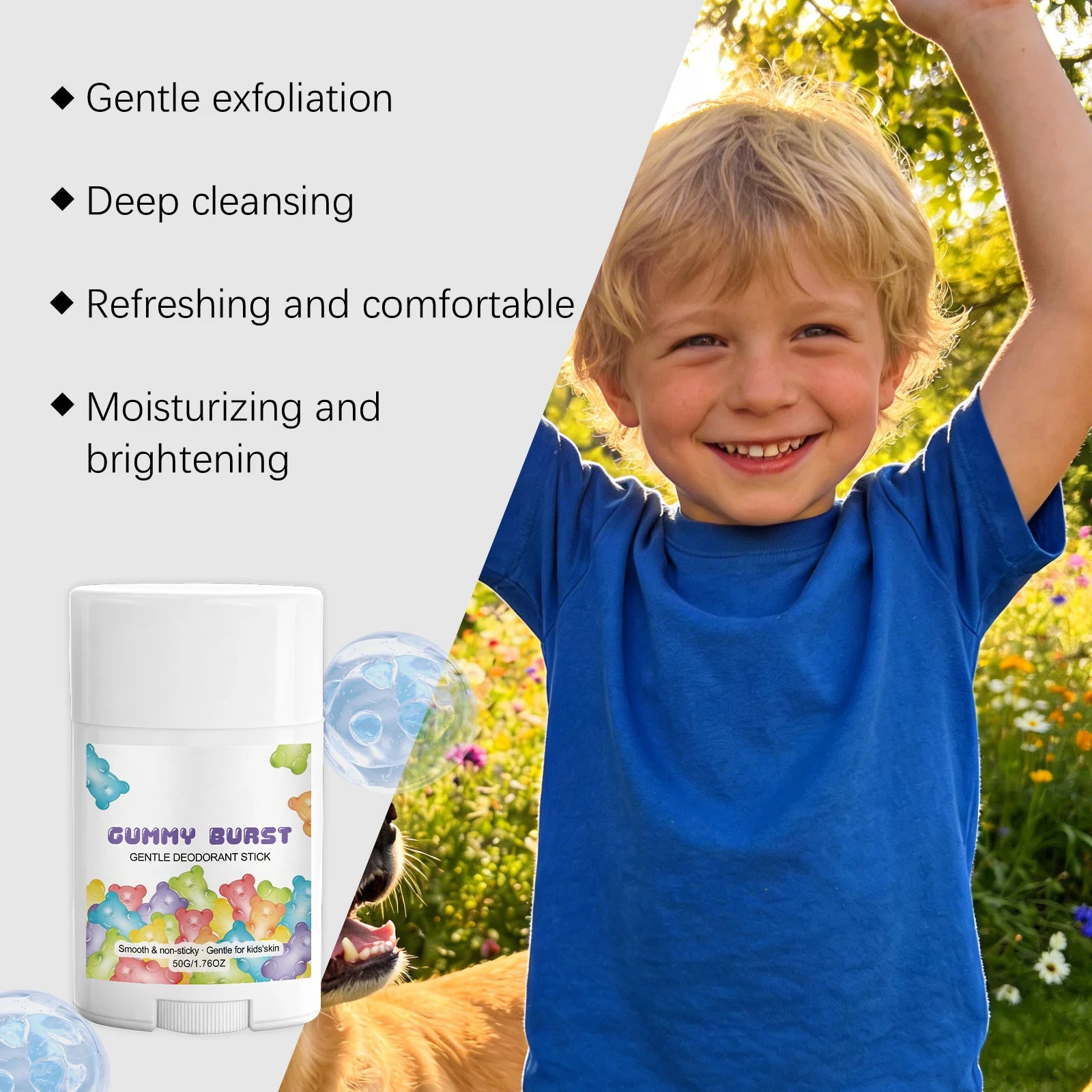 Tidesmit deodorant stick for kids and teens, provides lasting sweat protection and odor control for dry underarms.