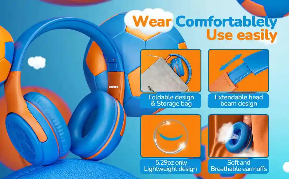 Kids Wired Headphones with Microphone - Foldable Over-Ear Tidesmit Tidesmit