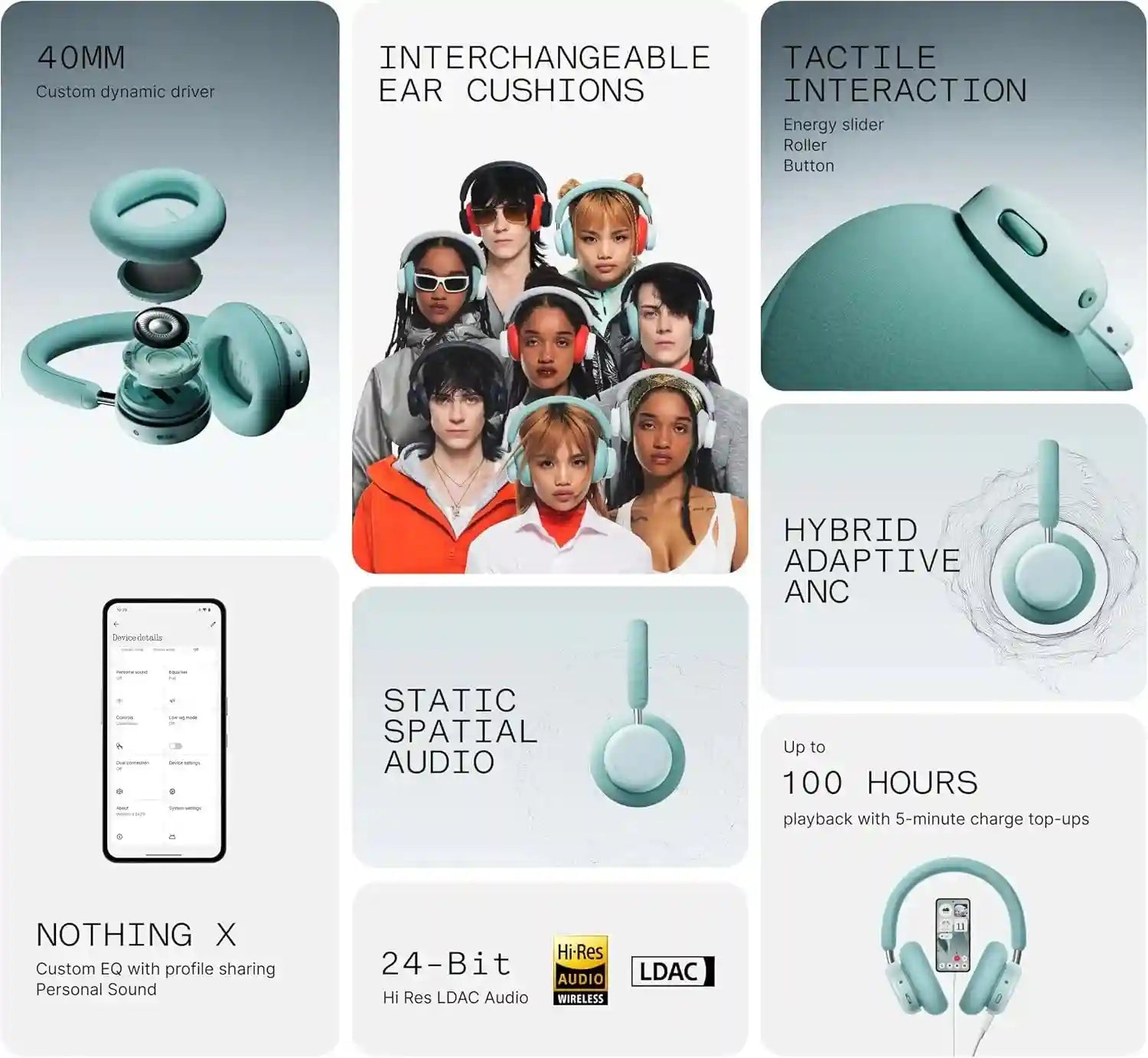 Tidesmit Over-Ear Wireless Headphones with ANC and 100h Battery Tidesmit