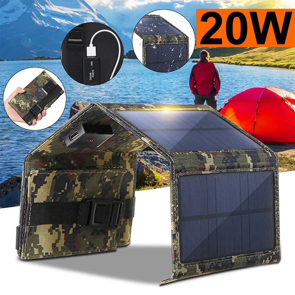 Solar panel 20W portable solar panel outdoor power supply solar mobile power bank power bank  4 folding and packaging