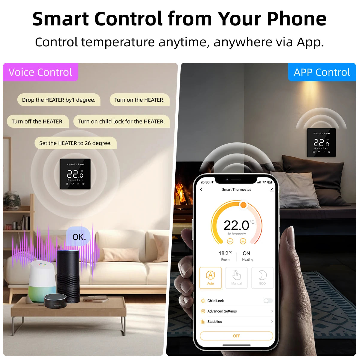 Tuya thermostat wifi smart gas boiler/water electric floor heating controller  temperature remote controller with google alexa