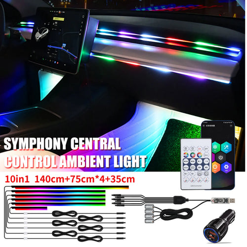 10-in-1 Car Ambient LED Lighting Kit - Customizable Atmosphere Lamp Tidesmit