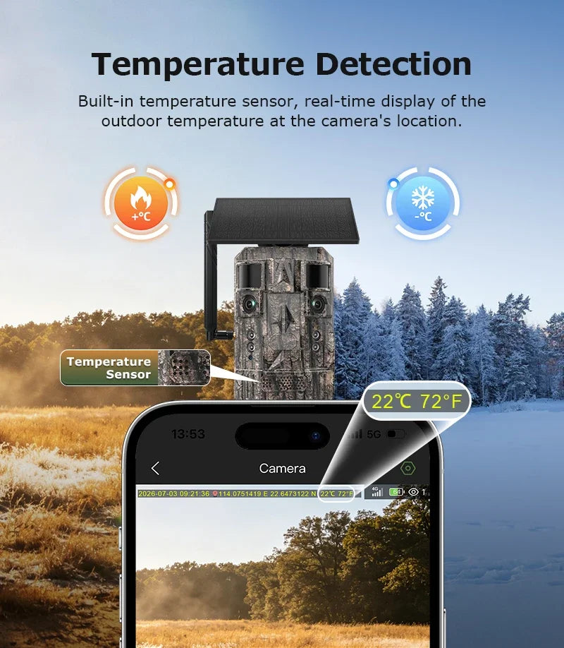 INQMEGA 24MP Dual Lens Solar 4G GPS Hunting Trail Camera AI PIR 180° Wide Angle Night Vision IP66 Outdoor Wildlife Camouflage