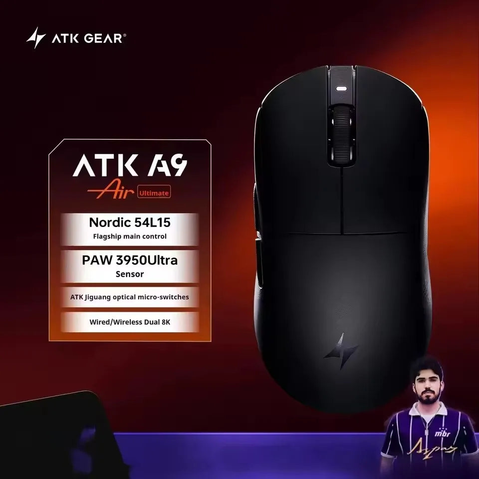ATK A9 PLUS ULTRA Series Mouse Dual 8K Wireless Mouse Bluetooth Lightweight PAW3950 Ultra Nordic52840 E-sports Mice Gift