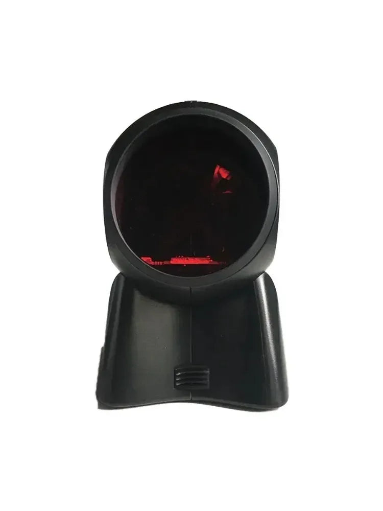 Used barcode scanner base with red laser light in the front window