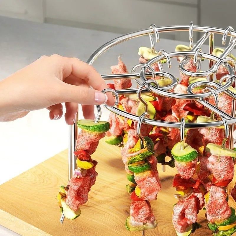 Stainless Steel Vertical Grill Skewers Air Fryer Barbecue Round Barbecue Grill with Skewers Hanging Skewers Vertical Grill