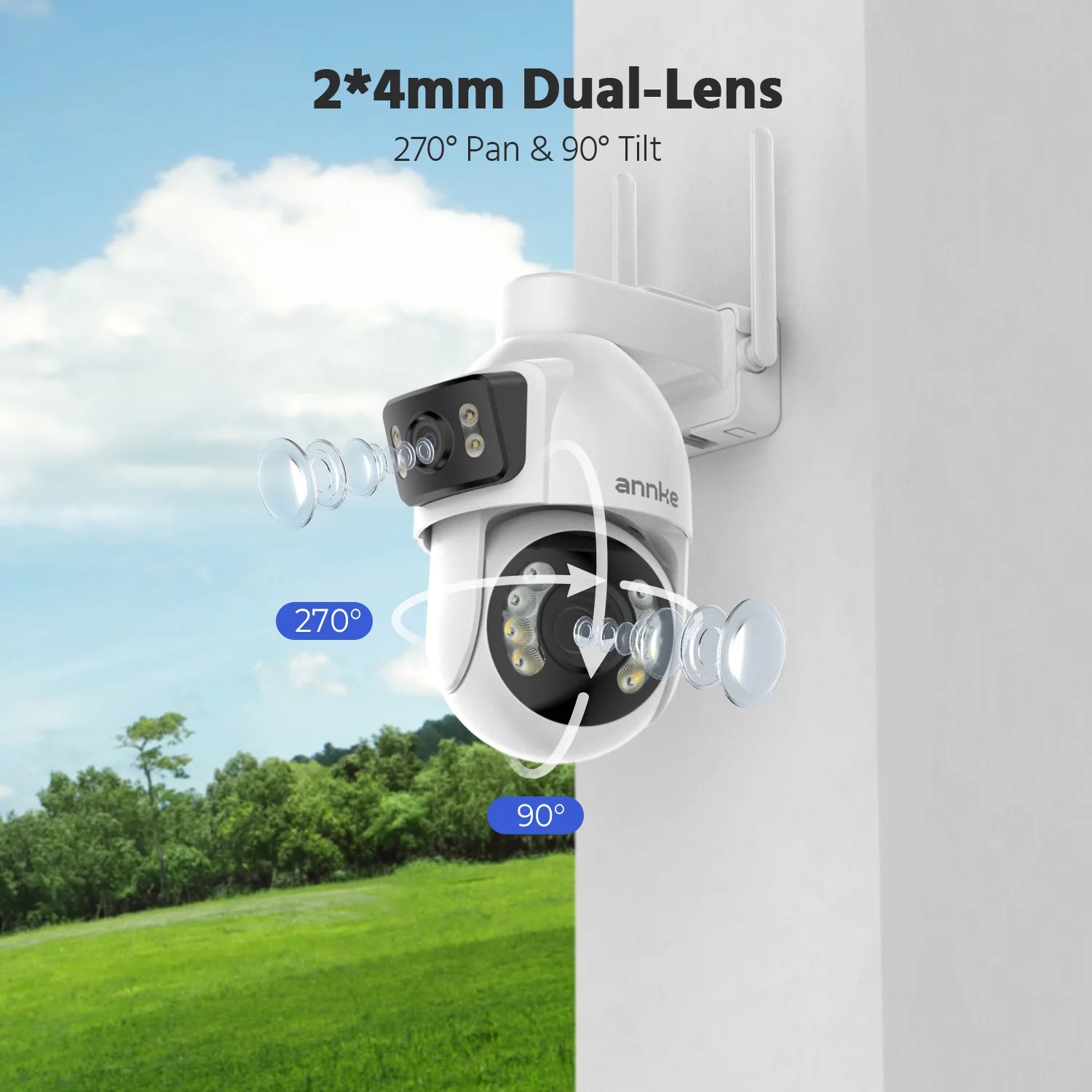 ANNKE WCD1012 10MP Dual-Lens PTZ Security Camera 12X Zoom Wifi Camera AI Human Tracking 1/2/4 PCS 2.4G Wireless Camera Outdoor