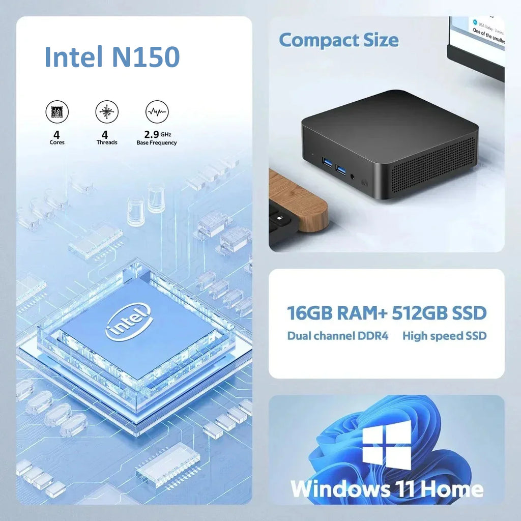 Mini PC HOT Selling Intel N150 CPU 32GB DDR4 512GB 1TB M.2 SSD 1080P USB3.0 1000M Ethernet Gaming PC Desktop Mini Computer