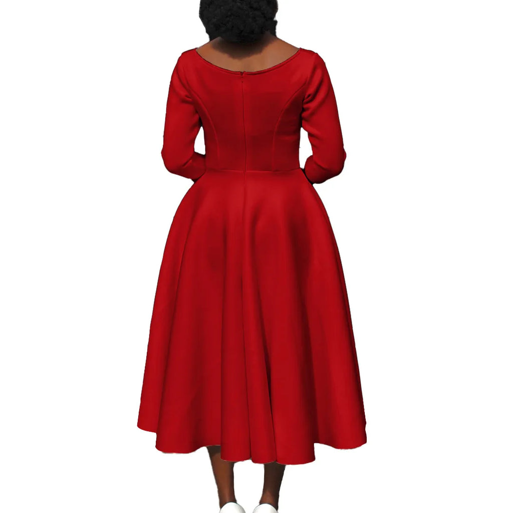 Elegant Pure Color Maxi Dress Evening Gown A- Line Skirt Polyester Fabric round Neck Short Sleeve High Waist Midi Dress