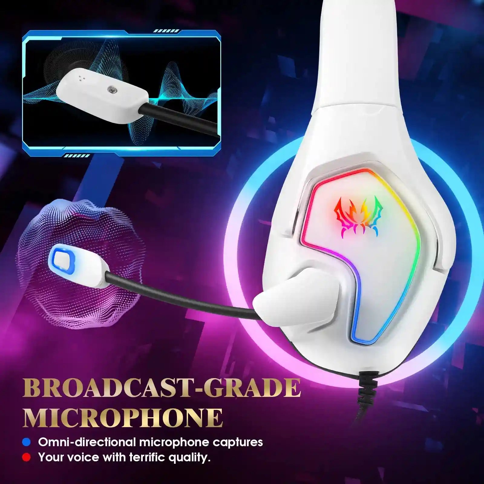 Gaming Headset G3000 White: Low Latency Over-Ear PC & PS5 Audio Tidesmit
