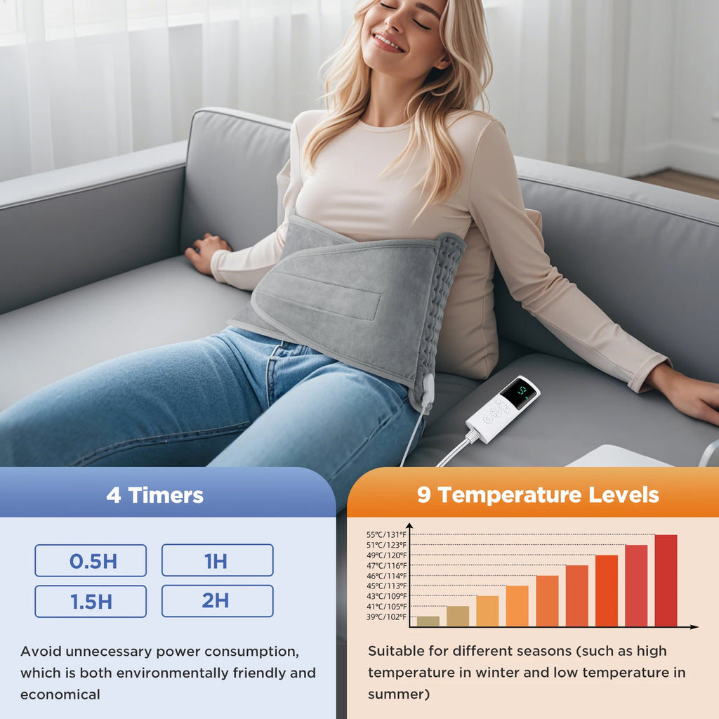 Electric Heating Pad for Back Pain Relief, 9-Heat Levels by Tidesmit Massage Cushion Tidesmit