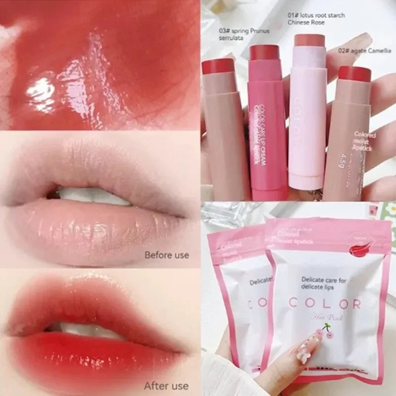 Korean moisturizing lip glaze set with glossy finish, 3 vibrant shades, and hydrating, plump lip makeup effect.