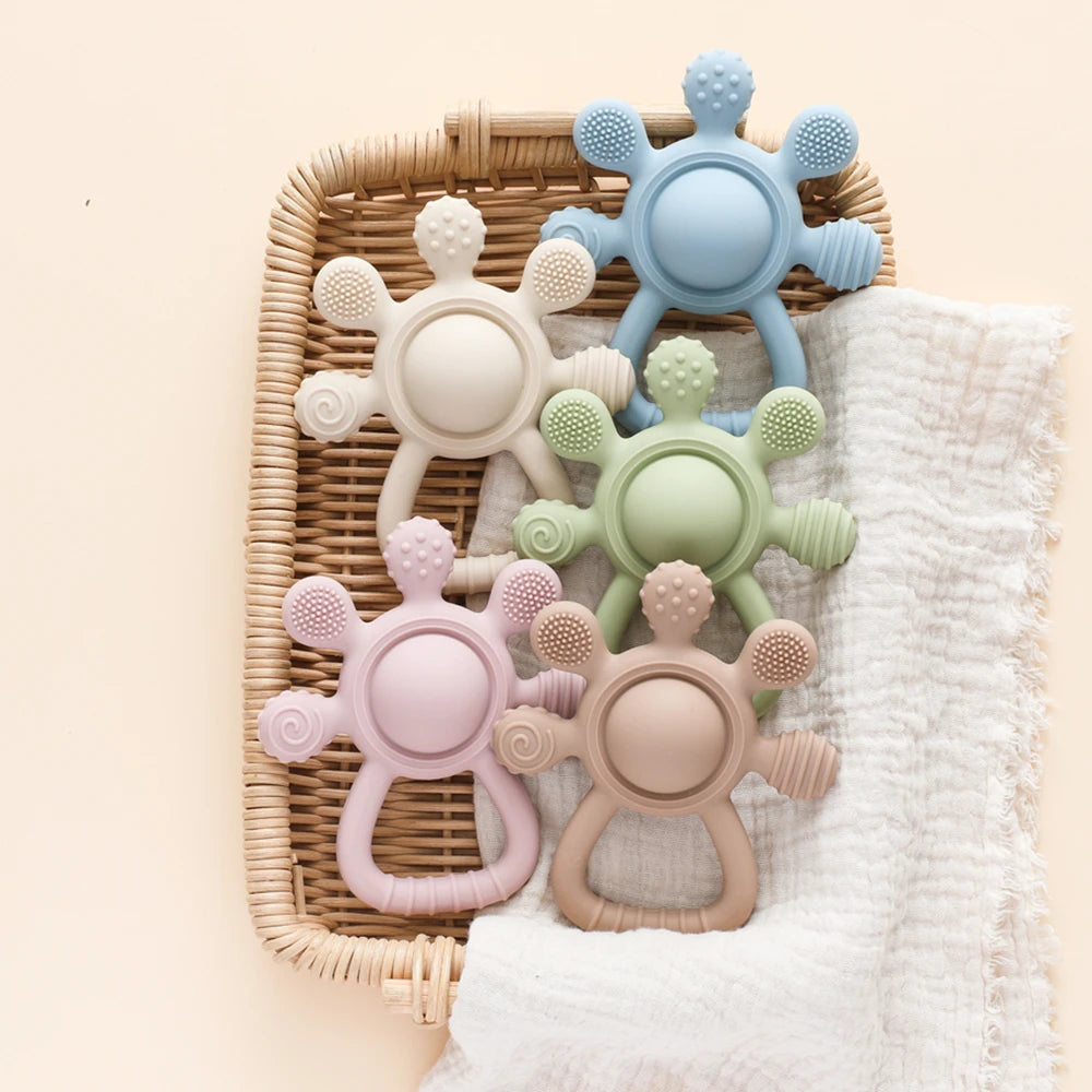 Baby BPA Free Silicone Teether Toy Rattle Silicone Teething for Teeth Newborn Accessories Food Grade Infant Soothing Nusing Toys