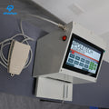Desktop inkjet coding printer with touchscreen display, red power button, and cable