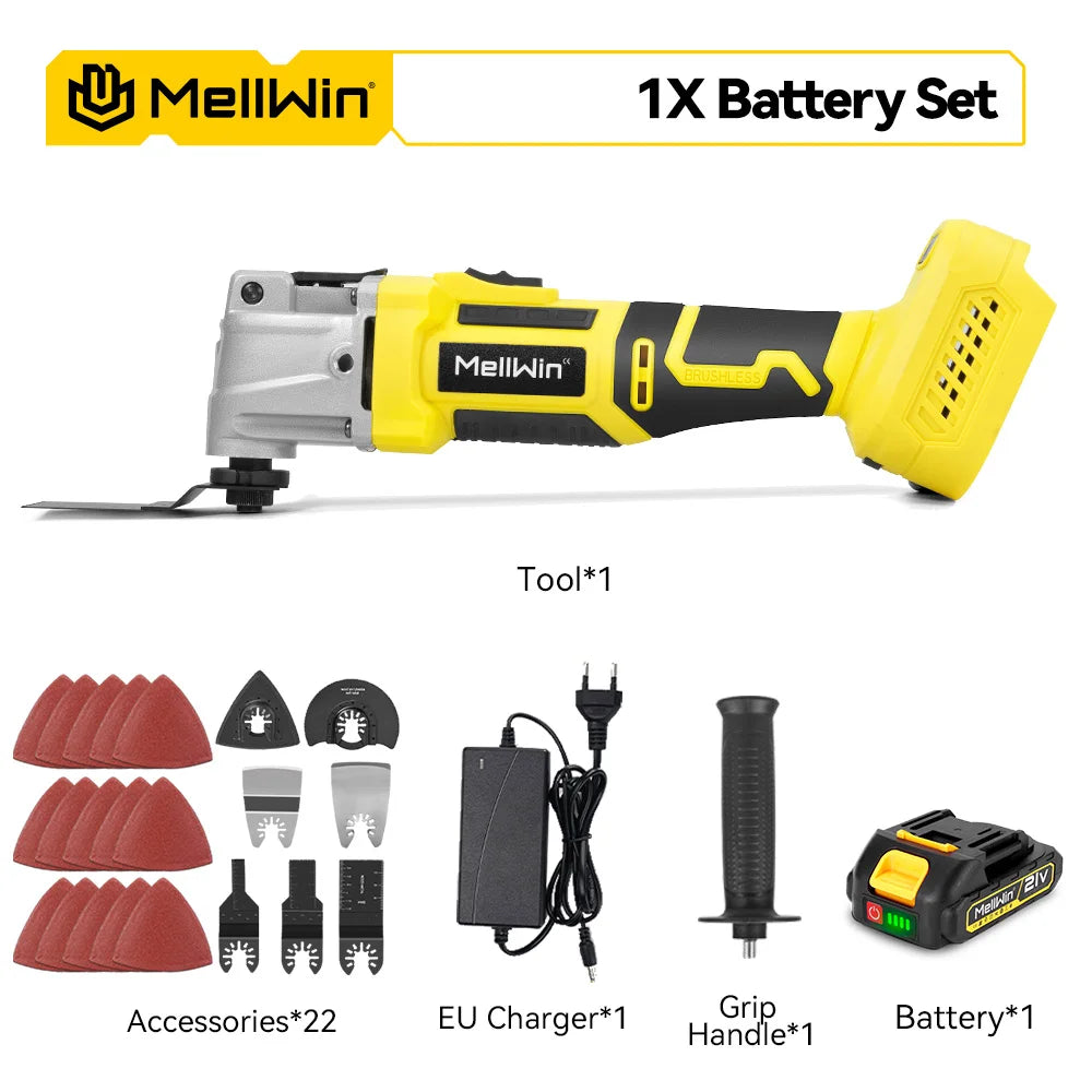 MELLWIN Brushless Oscillating Multi Function Tool Electric Saw Polisher Woodworking Cutting Tool For Makita 18V Battery Pin