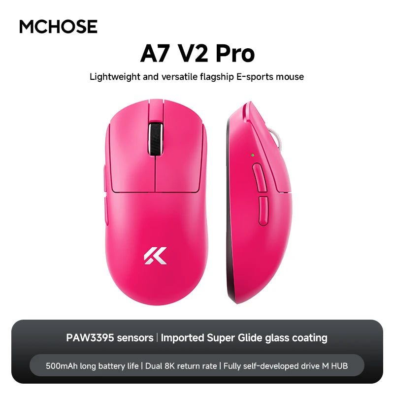 NEW MCHOSE A7 V2 E-sports Mouse Wireless Bluetooth Tri-mode Ergonomics Lightweight 8K Gaming Mice Customized PC Accessory Gifts