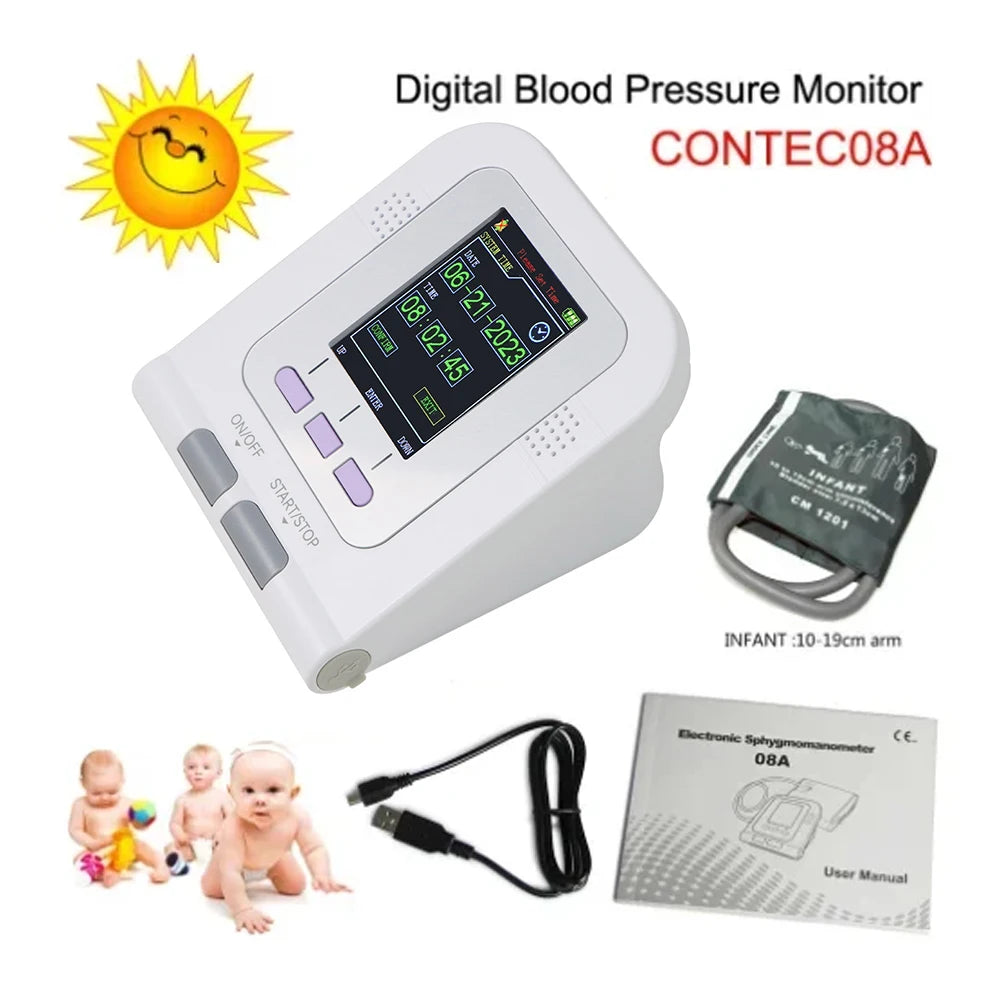CONTEC08A Digital Blood Pressure Monitor Pediatric NIBP Software Sphygmomanometer Choosable Neonate Cuff OR SpO2 Probe