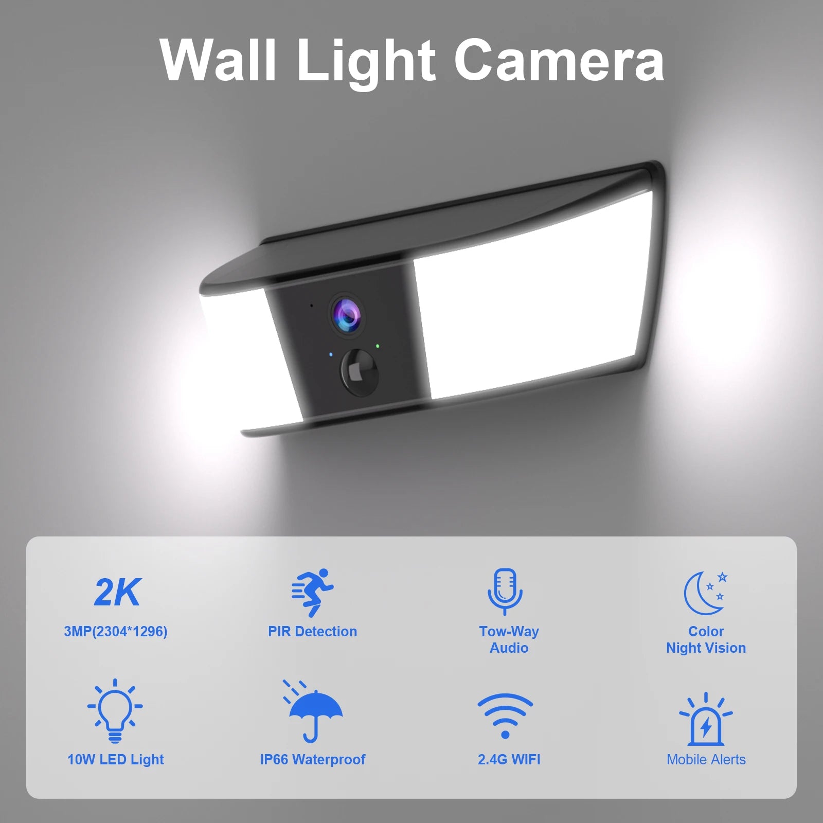 2K Solar Camera Wall Light Outdoor Surveillance Camera 5200mAh Battery Camera Color Night Vision Local Alarm Humanoid Detection
