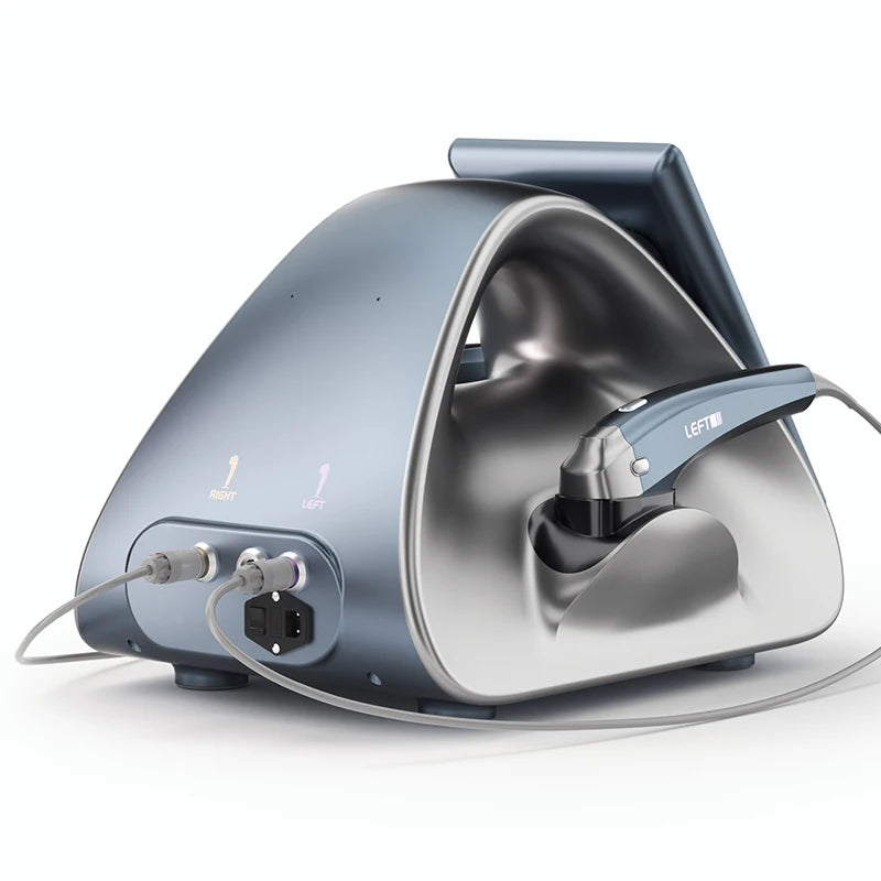 Professional 12D facial and body lift machine, blue sleek design with handheld probe for skin firming and rejuvenation.