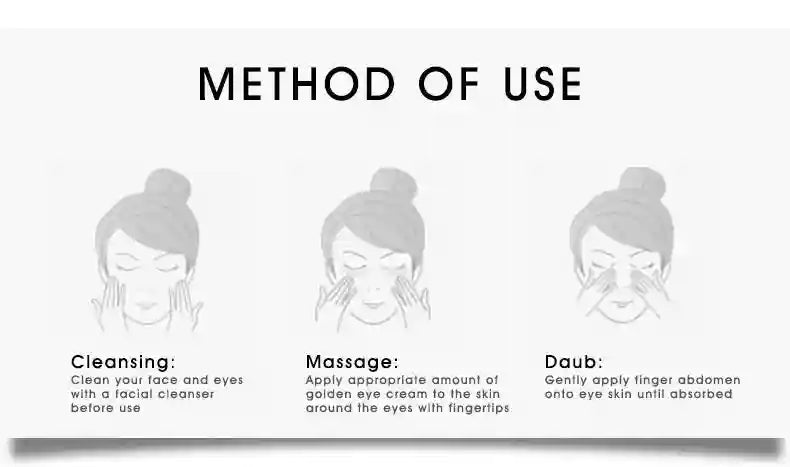 ARTISCARE 24K Gold Serum set application guide showing step-by-step instructions for moisturizing face and eye care.