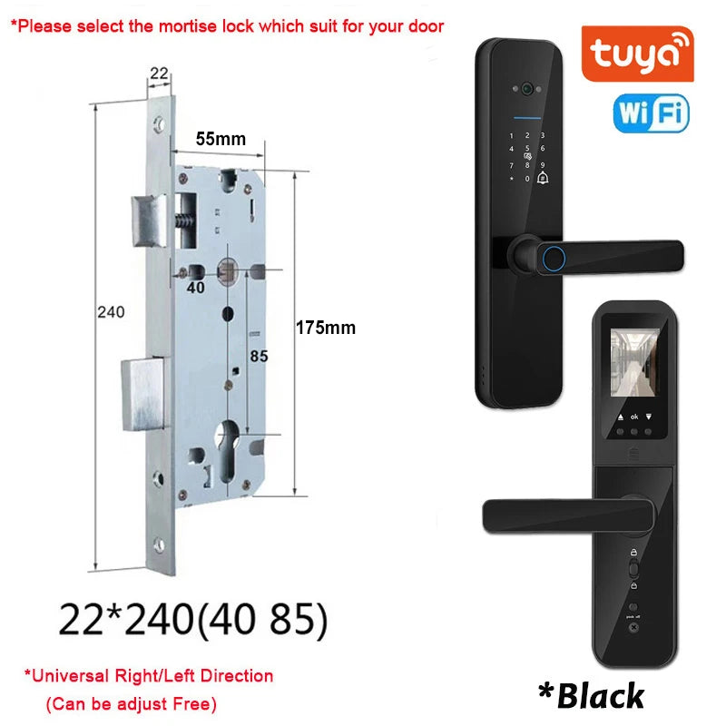 New Biometric Digital Electronic Smart Door Lock With Camera Fingerprint Tuya Wifi Smart Card Password Key Unlock