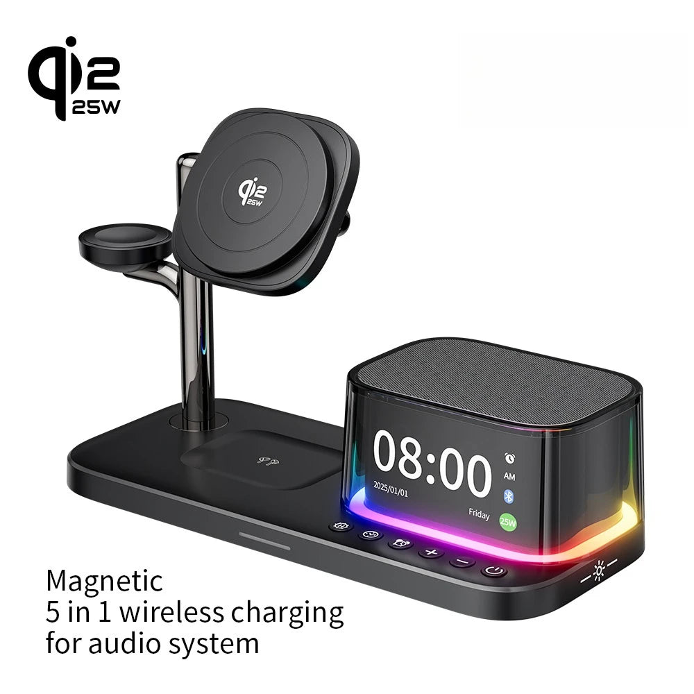 5-in-1 Magnetic Wireless Charger Stand with Speaker - 25W Qi2 Certified Tidesmit